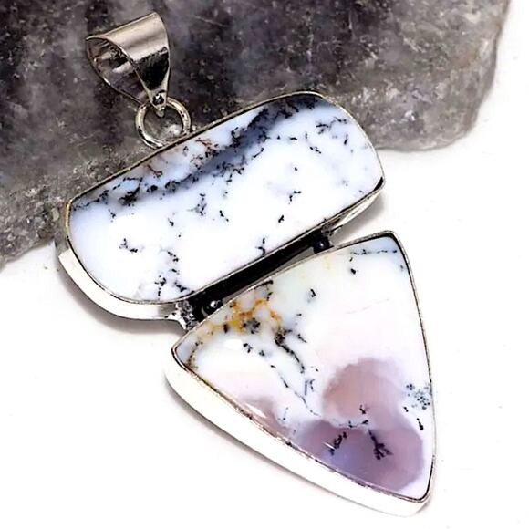 Sterling Silver Dendrite Opal Charm Necklace Gemstone Pendant - Picture 1 of 1